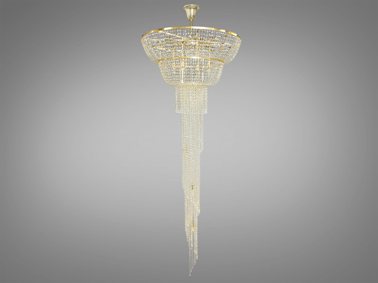 Кришталева люстра "Кришталевий каскад" на 16 лампи, лимонне золото, фото 1