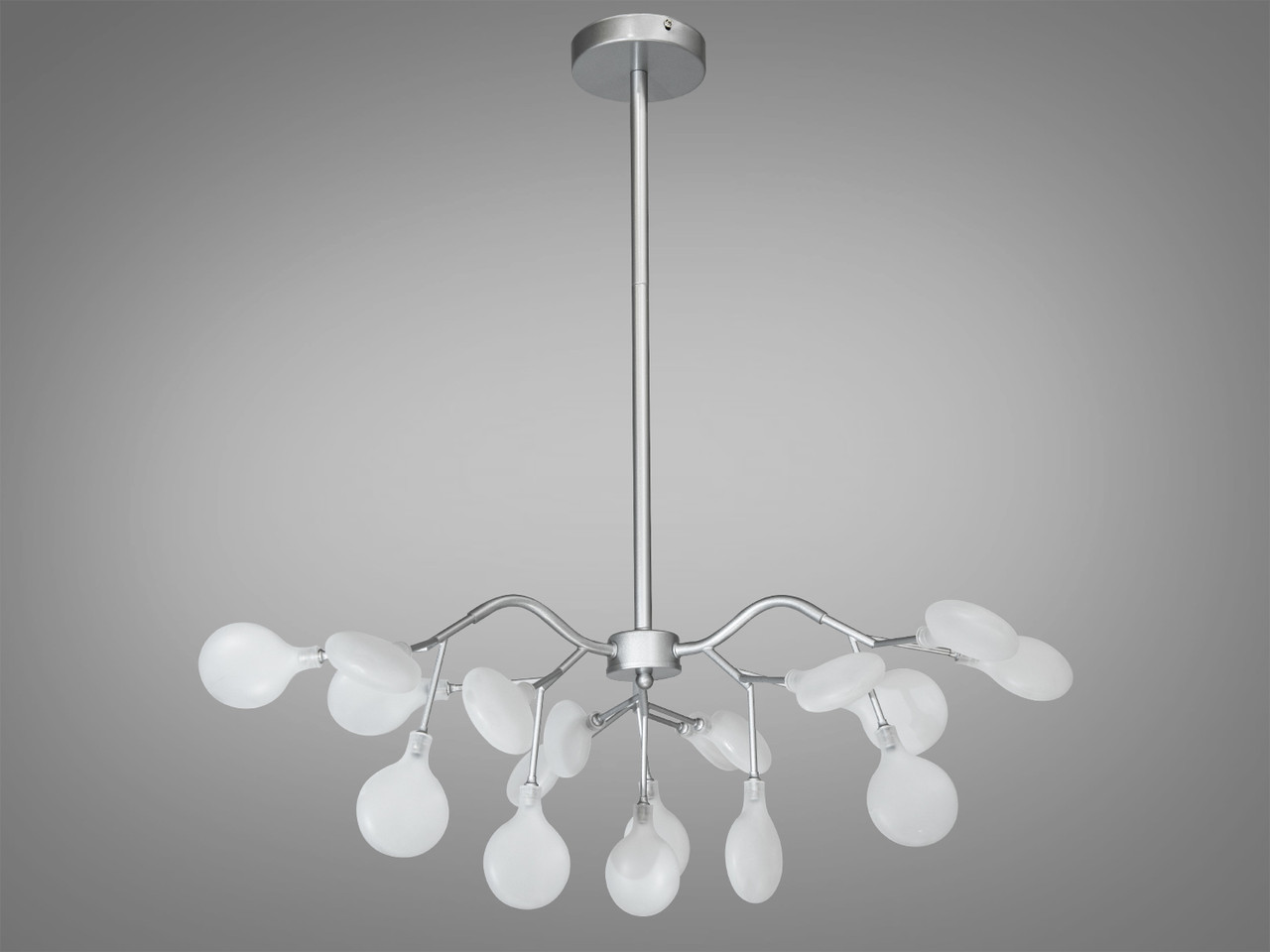 Підвісна люстра в вітальню "Світлячок", 18 ламп, хром сатин, фото 1