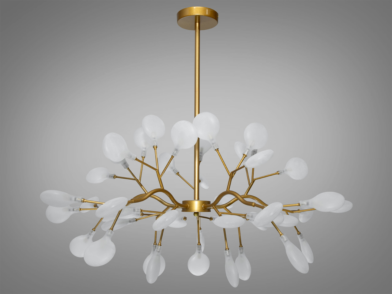 Люстра в вітальню "Світлячок", золотиста люстра, 45ламп, фото 1