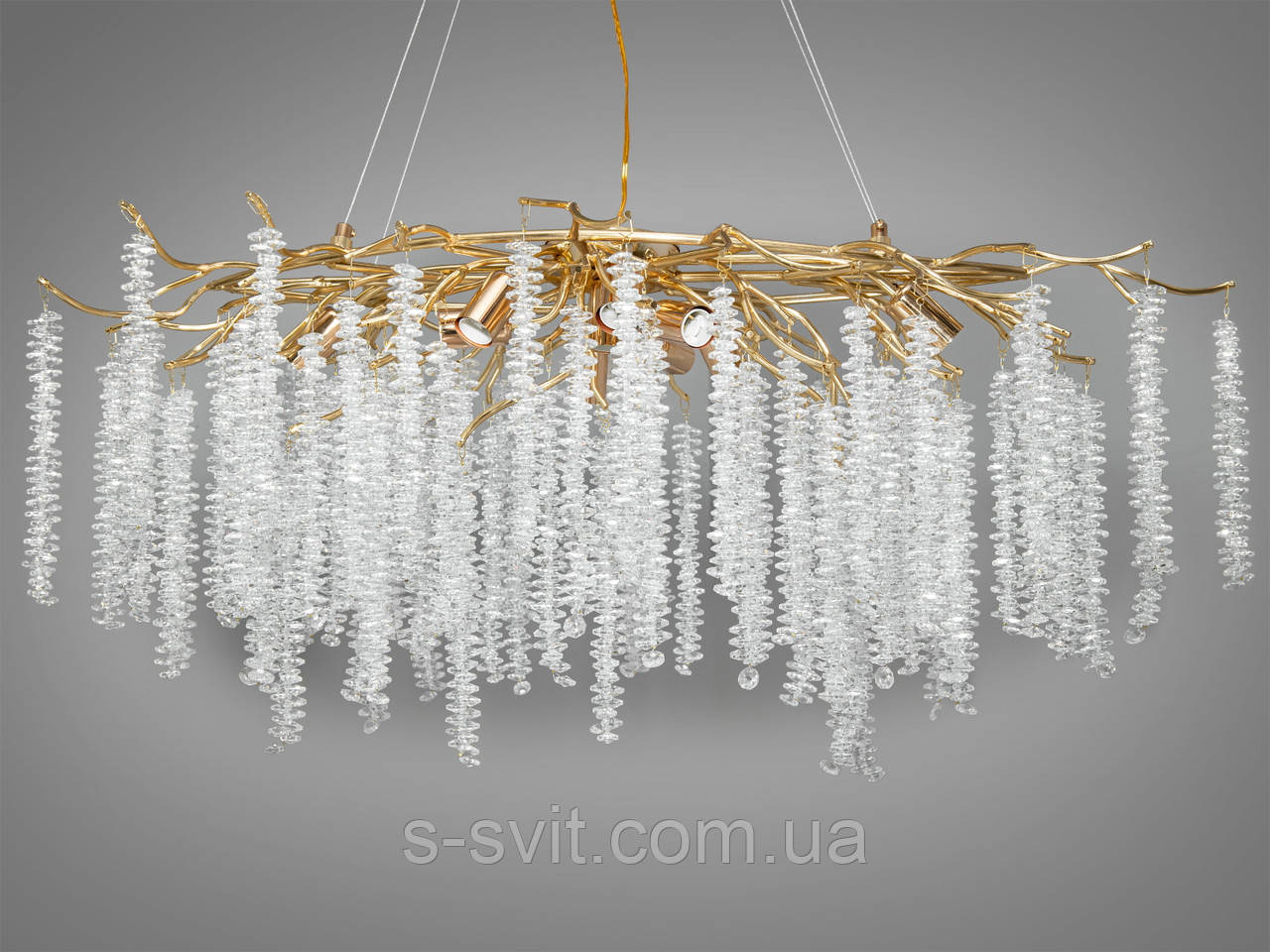 Кришталева люстра Гліцинія витягнутої форми, 10 ламп, золотого кольору, фото 1