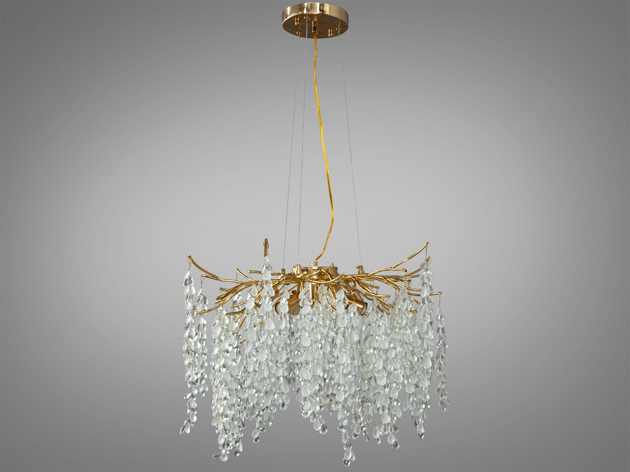 Дизайнерська підвісна кришталева люстра Гліцинія, 8 ламп, золото, фото 1