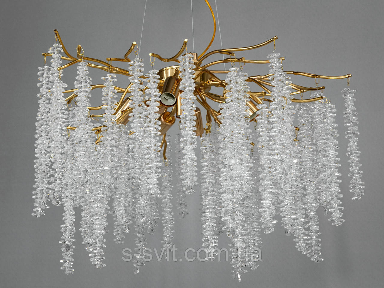 Вражаюча підвісна кришталева золота люстра Гліцинія, 8 ламп, фото 1