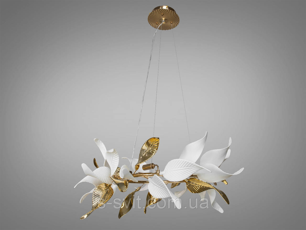 Підвісна люстра з фарфоровими елементами, 8 ламп, золотого кольору, фото 1