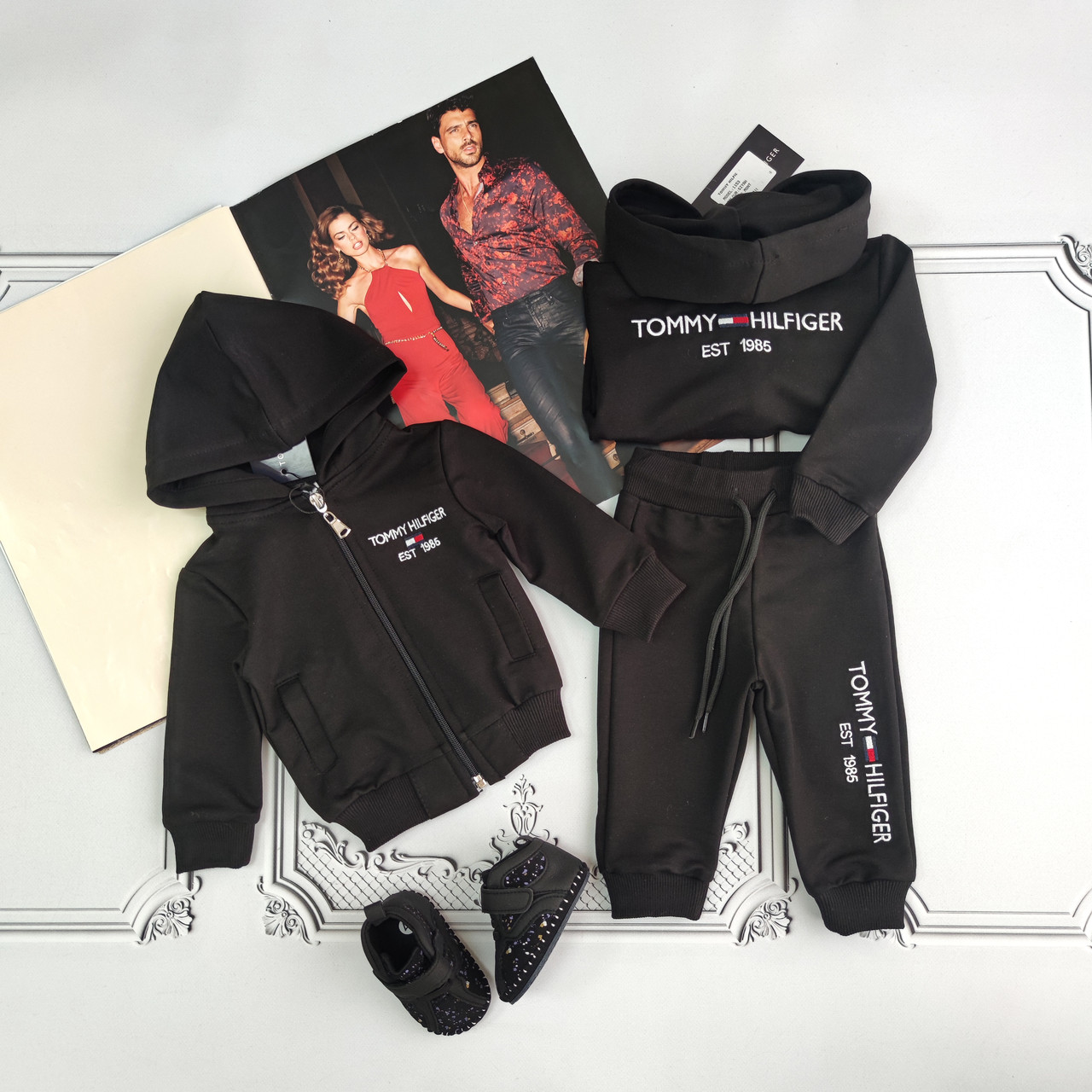 Дитячий чорний спортивний костюм Томмі Х для новонароджених