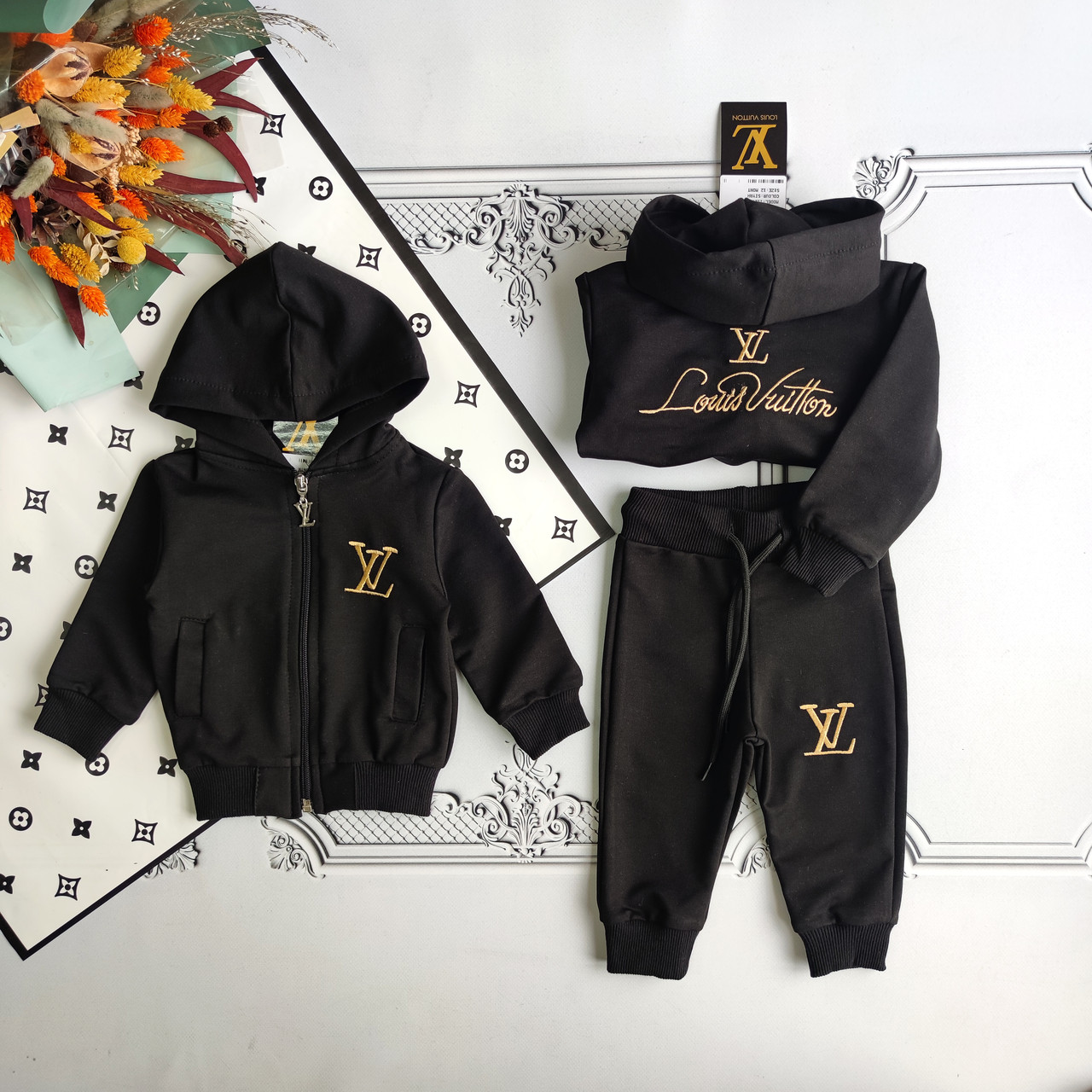 Дитячий чорний спортивний костюм з капюшоном Louis Vuitton для новонароджених