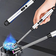 Електронна дугова п'єзозапальничка з вбудованим акумулятором, заряджається від USB, Сірий