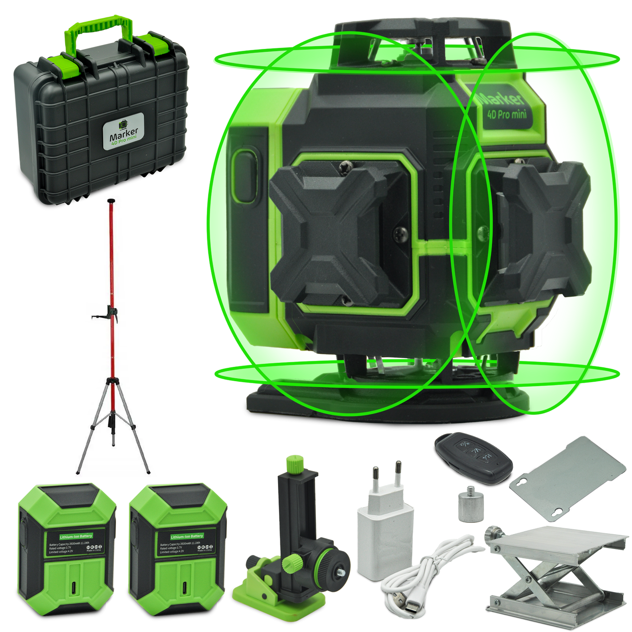 Лазерний рівень нівелір Marker 4D-360 Mini Pro 16 ліній + штанга зі штативом 3.6м