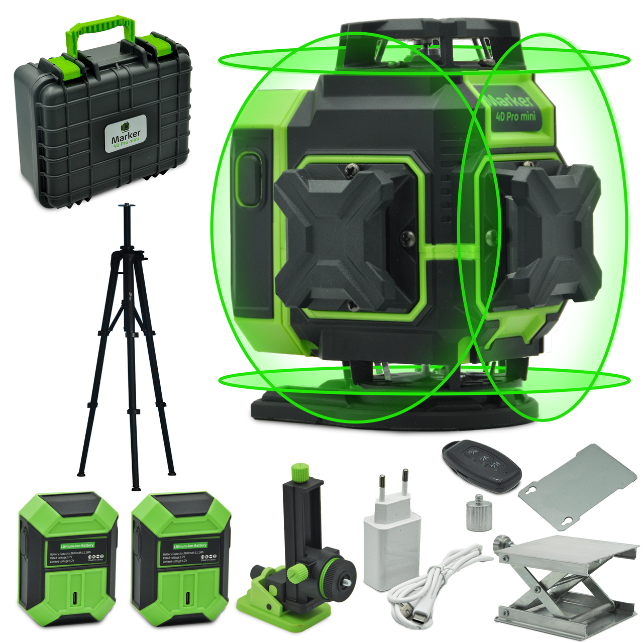Лазерний рівень нівелір Marker 4D-360 Mini Pro 16 ліній + штатив із мікроліфтом 1.8 м рівень для підлоги
