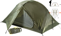 Двомісний намет Ferrino Grit 2 Olive | Ультралегка трекінгова водонепроникна одношарова палатка з 2 входами і 2 тамбурами