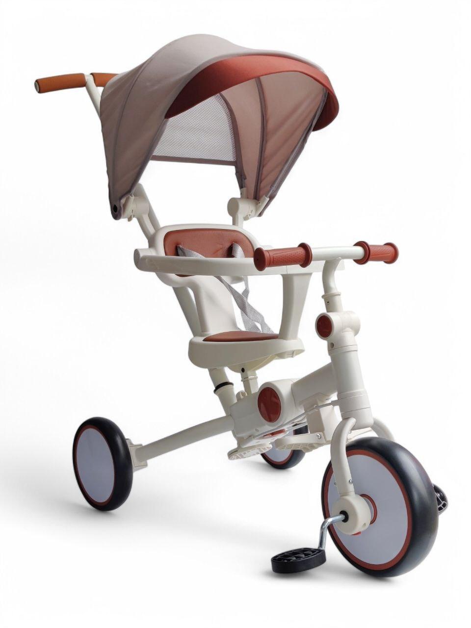 Дитячий складаний велосипед біговел Royal Leather Trike 105-2 з бортиками, навісом і батьківською ручкою