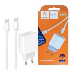 Мережевий зарядний пристрій для Denmen DC06 (1USB 3.6 A) PD20W+QC3.0 White (DM-DC06T-WH) + кабель USB Type-C