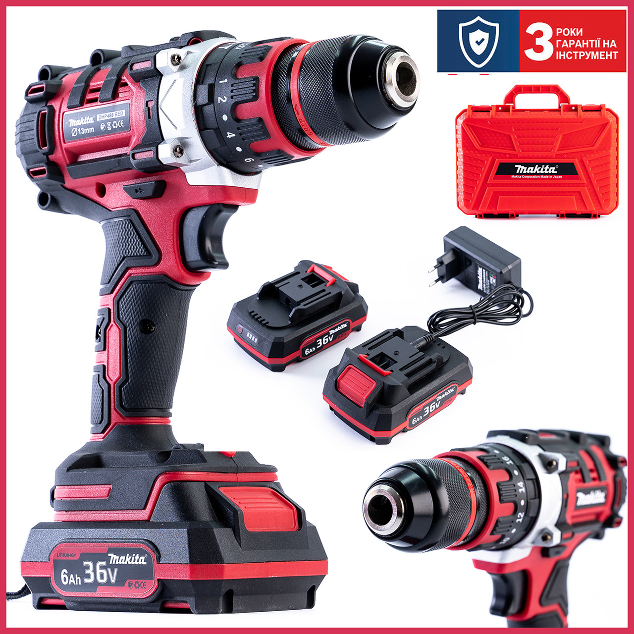 Ударний безщітковий акумуляторний дриль-шуруповерт Makita DHP488 (36V, 6 AH) Макіта з металом патроном 13 мм bs