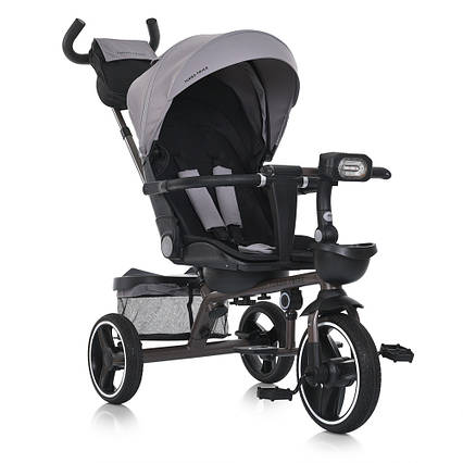 Велосипед триколісний з PU колесами, поворотне сидіння, складне кермо, USB/BT, світло-сірий (MT 1003-8)