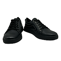 Чоловічі кеди з натуральної шкіри чорного кольору на шнурівці «Style Shoes» 40, фото 8