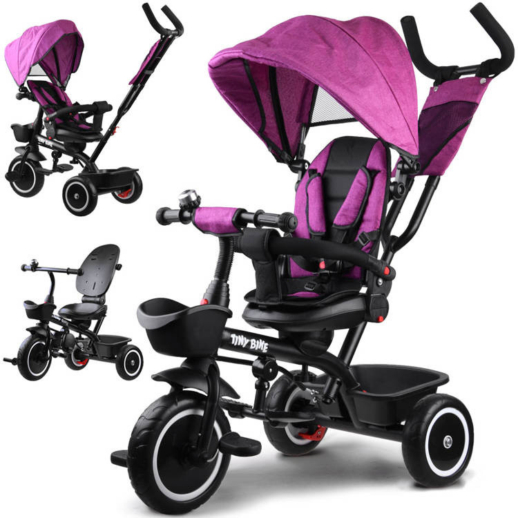 Рожевий триколісний велосипед Tiny Bike 3в1 з тентом SP0650