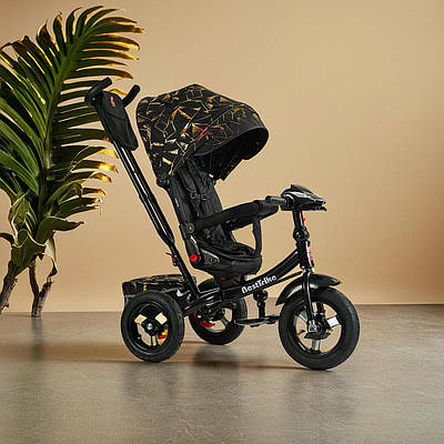 Триколісний велосипед Best Trike батьківська ручка Велоколяска музична фара пульт USB Bluetooth кошик