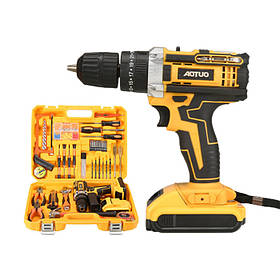 Шуруповерт акумуляторний Aotuo з набором інструментів 24V 2xАКБ у Кейсі Yellow (3_06203)