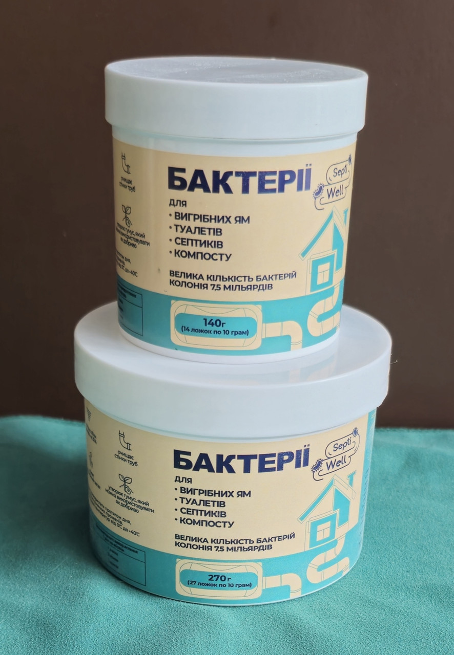 Комплект бактерій для вигрібних ям та септиків Septi Well / Септі Вел банка 270 г + банка 140 г