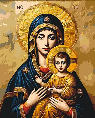 Картина за номерами 40х50 см Релігія. Ікона Божа Матір з фарбами металік. Орігамі LW3431