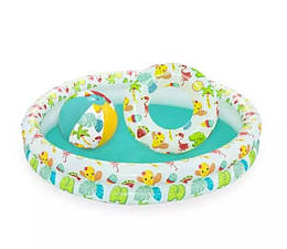 Bestway 51124 (Діаметр 122 x Висота 20 см) надувний дитячий басейн із м'ячем і кругом 122x20 см