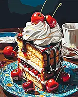 Картина за номерами 40х50 см Натюрморт. Вишневе тістечко. Орігамі LW3439