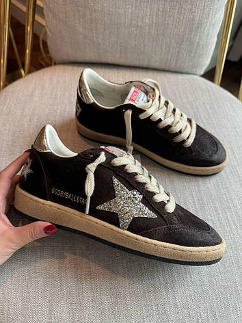 Жіночі коричневі замшеві кросівки Golden Goose Super-Star із зіркою кеди, фото 1