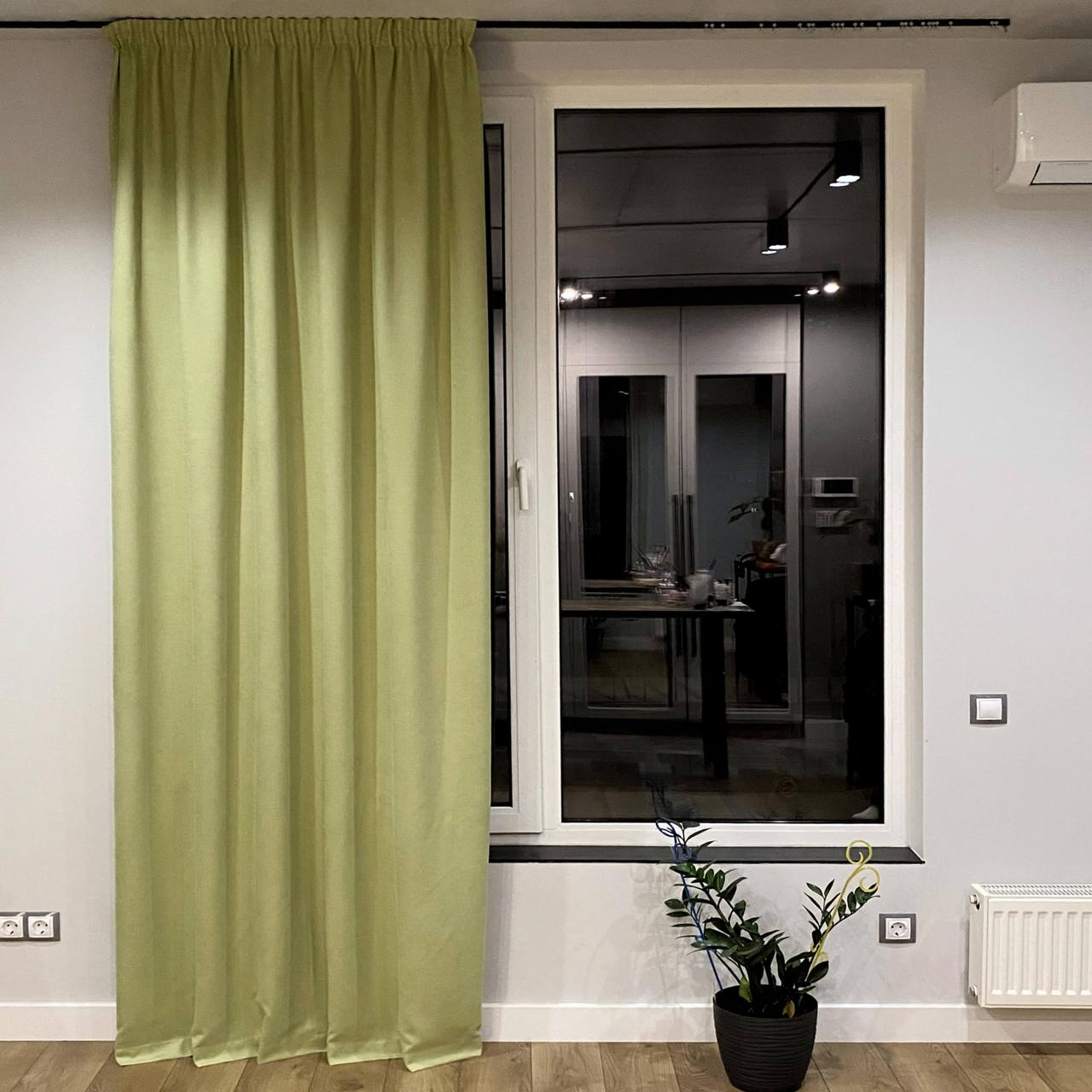 Штора на тасьмі 1 шт ширина-150 висота-250 мікровелюр Світло-зелений, фото 1