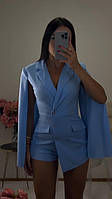Комбенізон блакитний із тканини костюмка рукава із розрізами від 42 до 48 р.