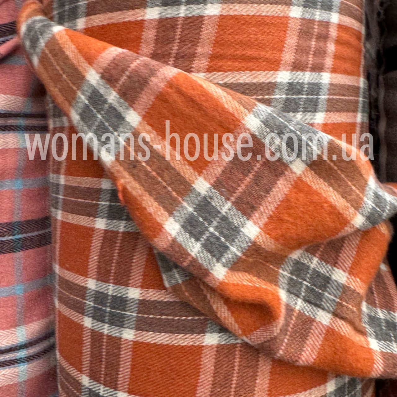 Сорочкова клітина Байка тонка Фланель Жовтогарячий із сірим, фото 1