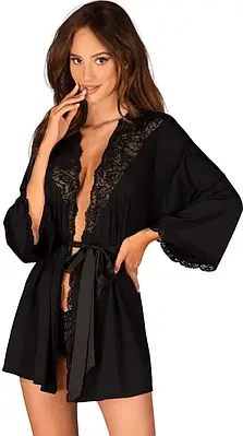 Халат чорний Obsessive Bellastia peignoir XS/S