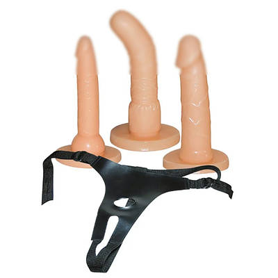 Страпон-сет с 3 бежевыми насадками You2Toys Strap-on та чорними трусиками для фіксації