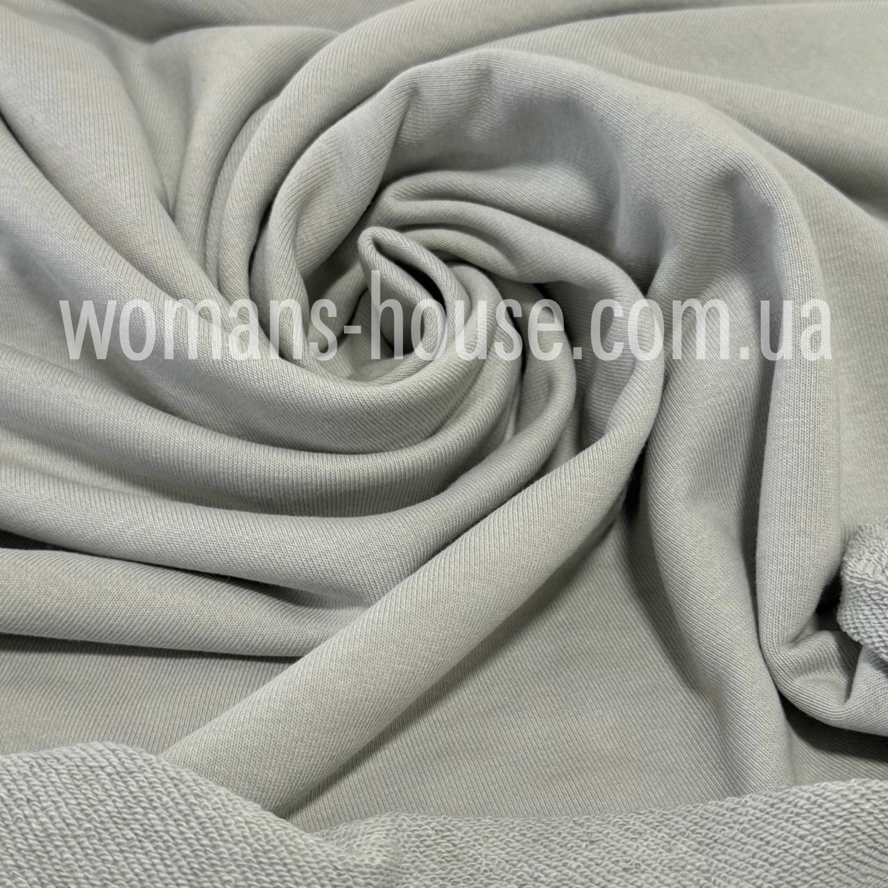 Тканина тринитка без начосу (петля) бавовняна Туреччина 180 см Сірий фісташка, фото 1