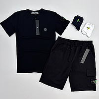 Набір Stone Island Футболка, Шорти універсальний молодіжний літній комплект для спорту. Костюм-стін айленд