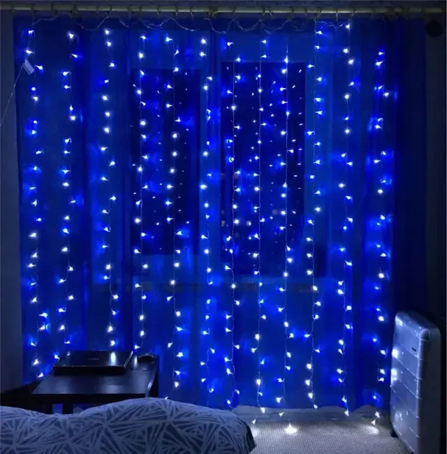 Святкова гірлянда завіса "Штора" на вікно 200LED 3х2м Мультикольоровий колір діодів Синій USB