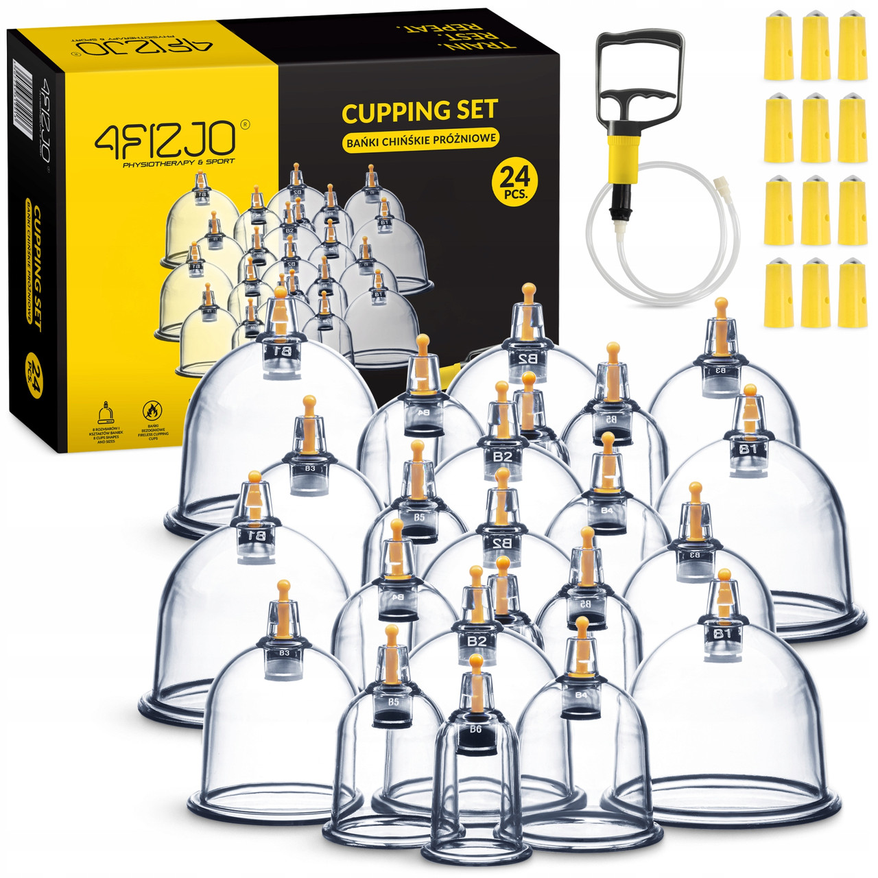 Вакуумні масажні банки 4FIZJO для тіла (китайські/атницелюлітні банки) 24 шт з помпою (P-5907739319913), фото 1