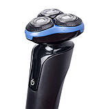 Електробритва 5 Вт 800 mAh бритва електрична бездротова з 3 голівками для гоління Синя Sokany, фото 5