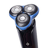 Електробритва 5 Вт 800 mAh бритва електрична бездротова з 3 голівками для гоління Синя Sokany, фото 6