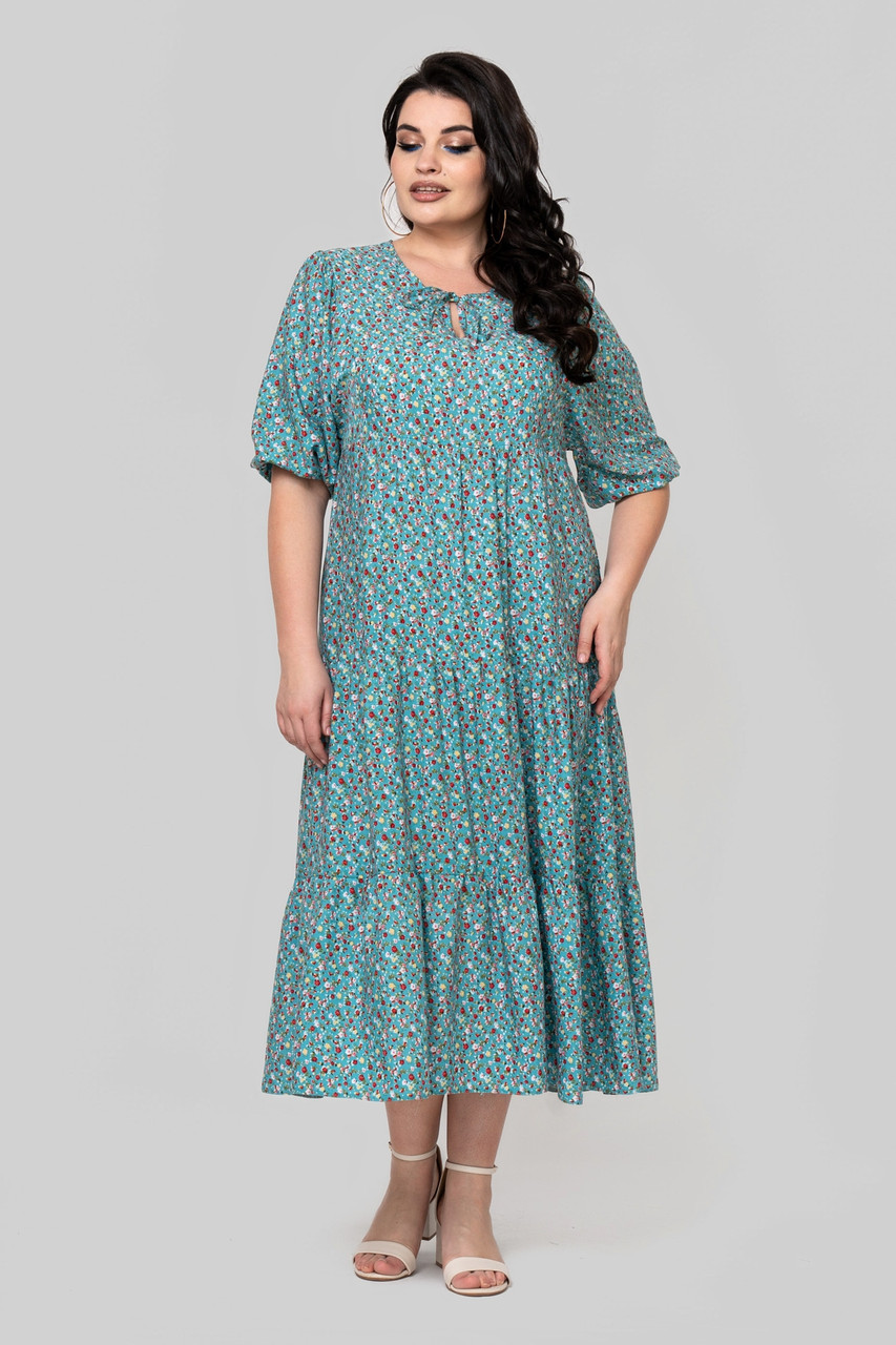 Актуальна легка літня жіноча сукня в квіточку, батальні розміри, фото 1