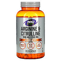 Аргінін та цитрулін, Arginine & Citrulline, Now Foods, Sports, 500 мг/250 мг, 240 вегетаріанських капсул