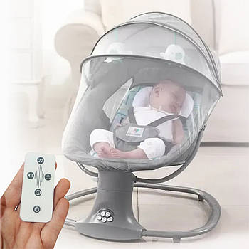 Закачуючий центр шезлонг для новонароджених з пультом і москітною сіткою Mastela 8104 Світло-сірий