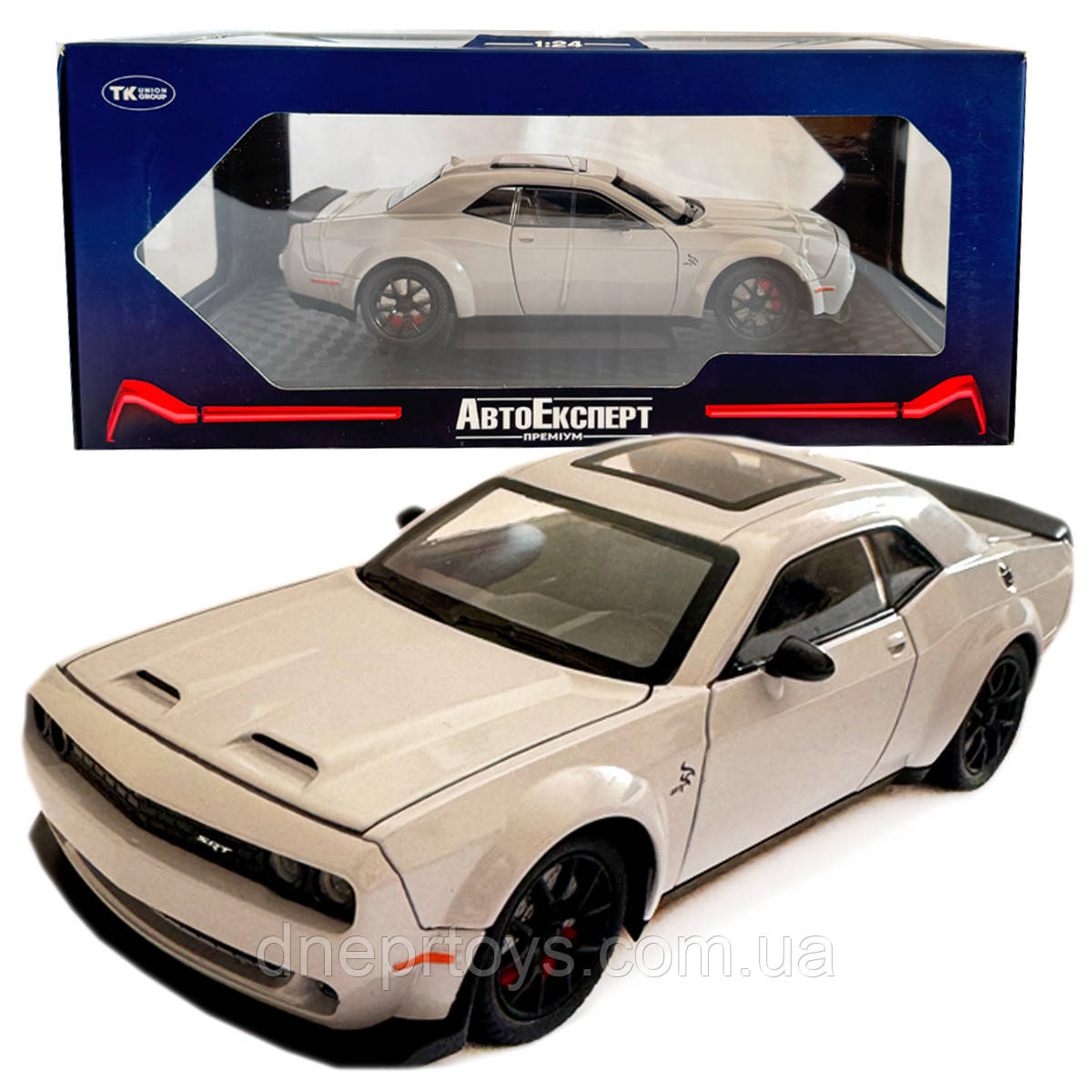 Машинка металева Dodge Challenger SRT Додж сіра 1:24 звук світло відкр двері баг капот 20*7*5,5см (GT-12099), фото 1