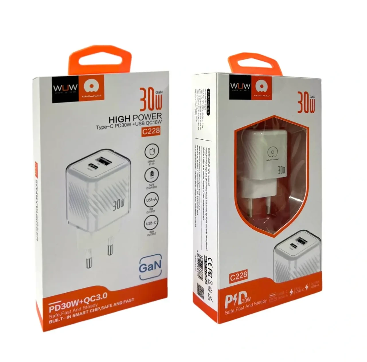 Зарядний пристрій 220В 3А 30Вт 12В USBx1 Type-Cx1 QC3.0 WUW-C228 110шт 6332, фото 1