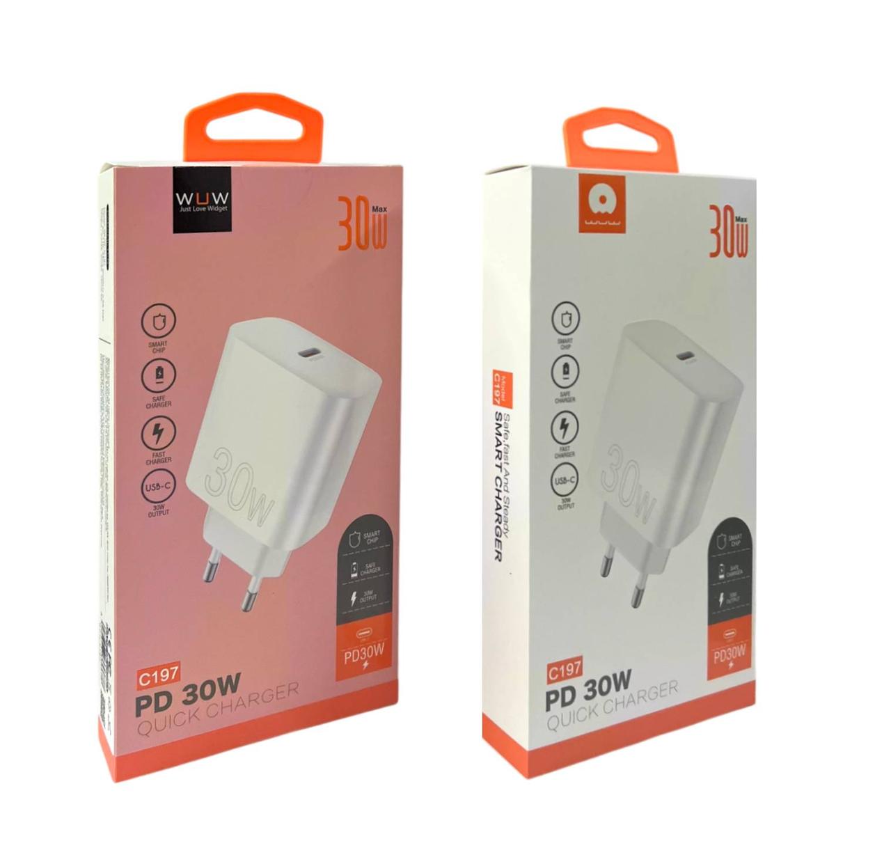 Зарядний пристрій 220В 3А 30Вт 12В Type-Cx1 QC3.0 WUW-C197 130шт 6335, фото 1