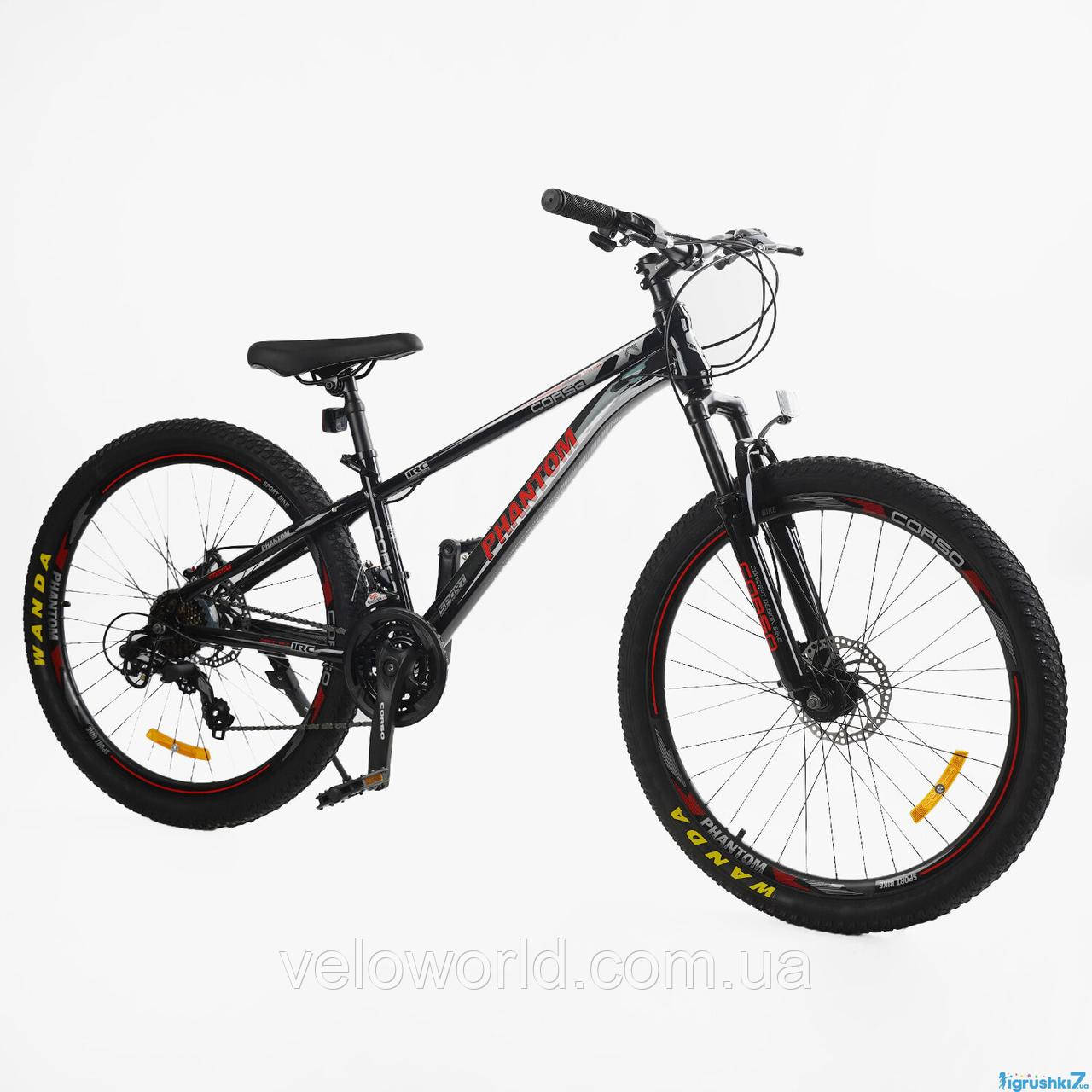 Велосипед спортивний CORSO "PHANTOM" PH-26202 (1) 26" дюймів рама сталева 13", обладнання Sunrun 21 швидкість, зібраний на 75%