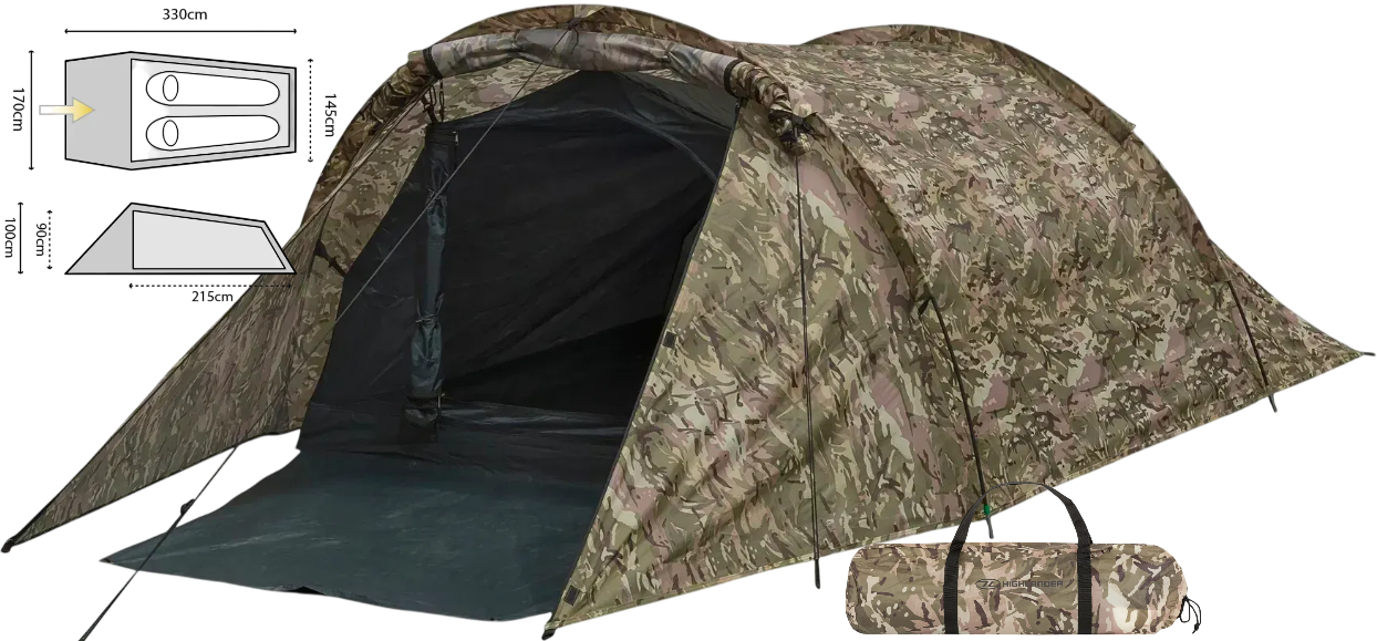Двомісний намет Highlander Blackthorn 2 HMTC | Трекінгова компактна камуфляжна палатка для піших походів з одним входом і тамбуром