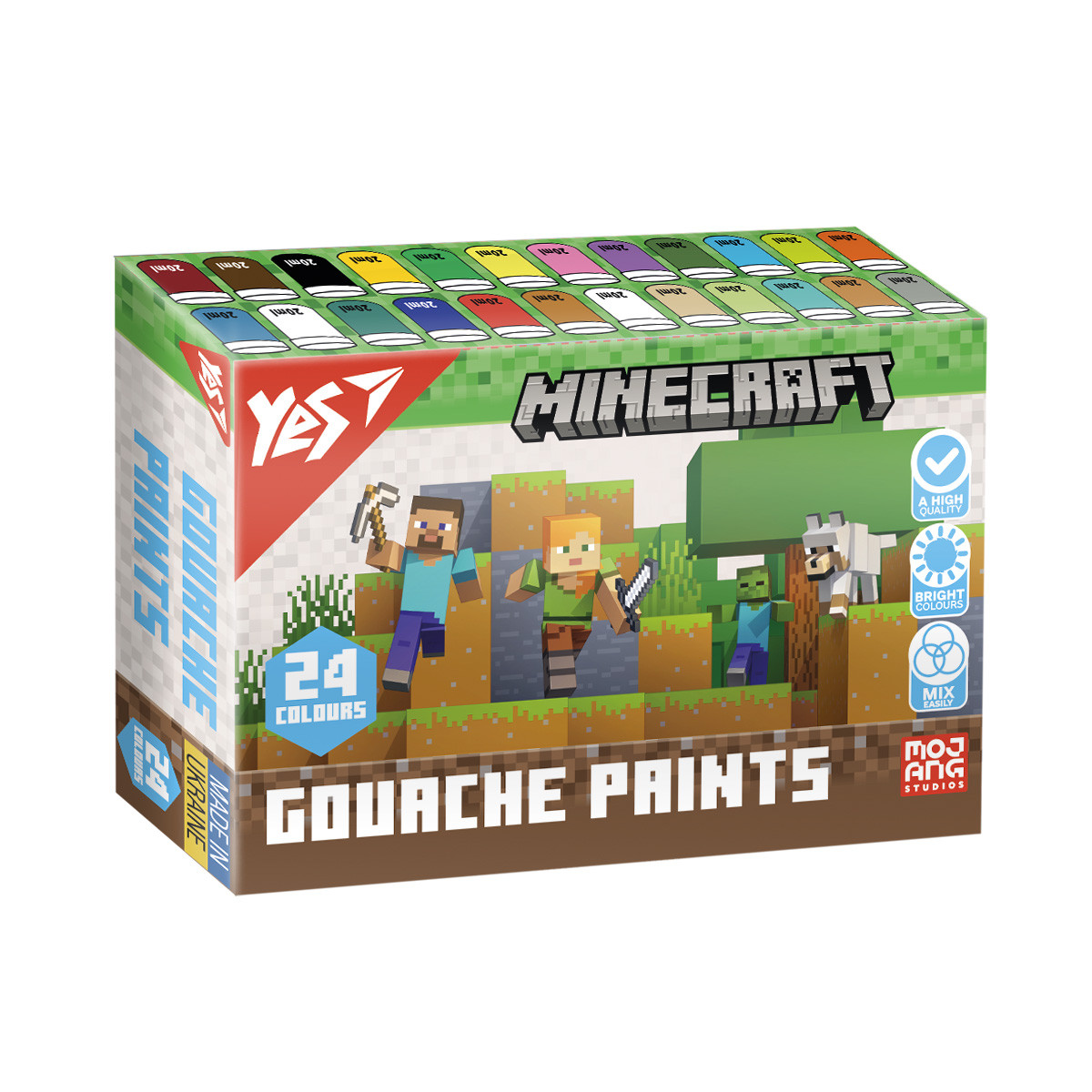 Фарби гуашеві Yes Minecraft 24 кольорів по 20 мл, фото 1