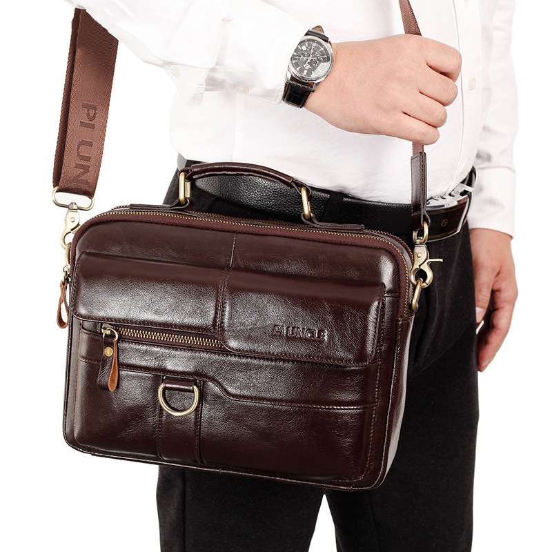 Чоловіча сумка через плече Натуральня шкіра Барсетка Чоловіча шкіряна сумка для документів планшет Коричнева, фото 1