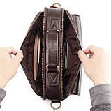 Чоловіча сумка через плече Натуральня шкіра Барсетка Чоловіча шкіряна сумка для документів планшет Коричнева, фото 4