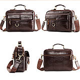 Чоловіча сумка через плече Натуральня шкіра Барсетка Чоловіча шкіряна сумка для документів планшет Коричнева, фото 3
