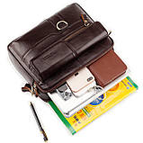 Чоловіча сумка через плече Натуральня шкіра Барсетка Чоловіча шкіряна сумка для документів планшет Коричнева, фото 5